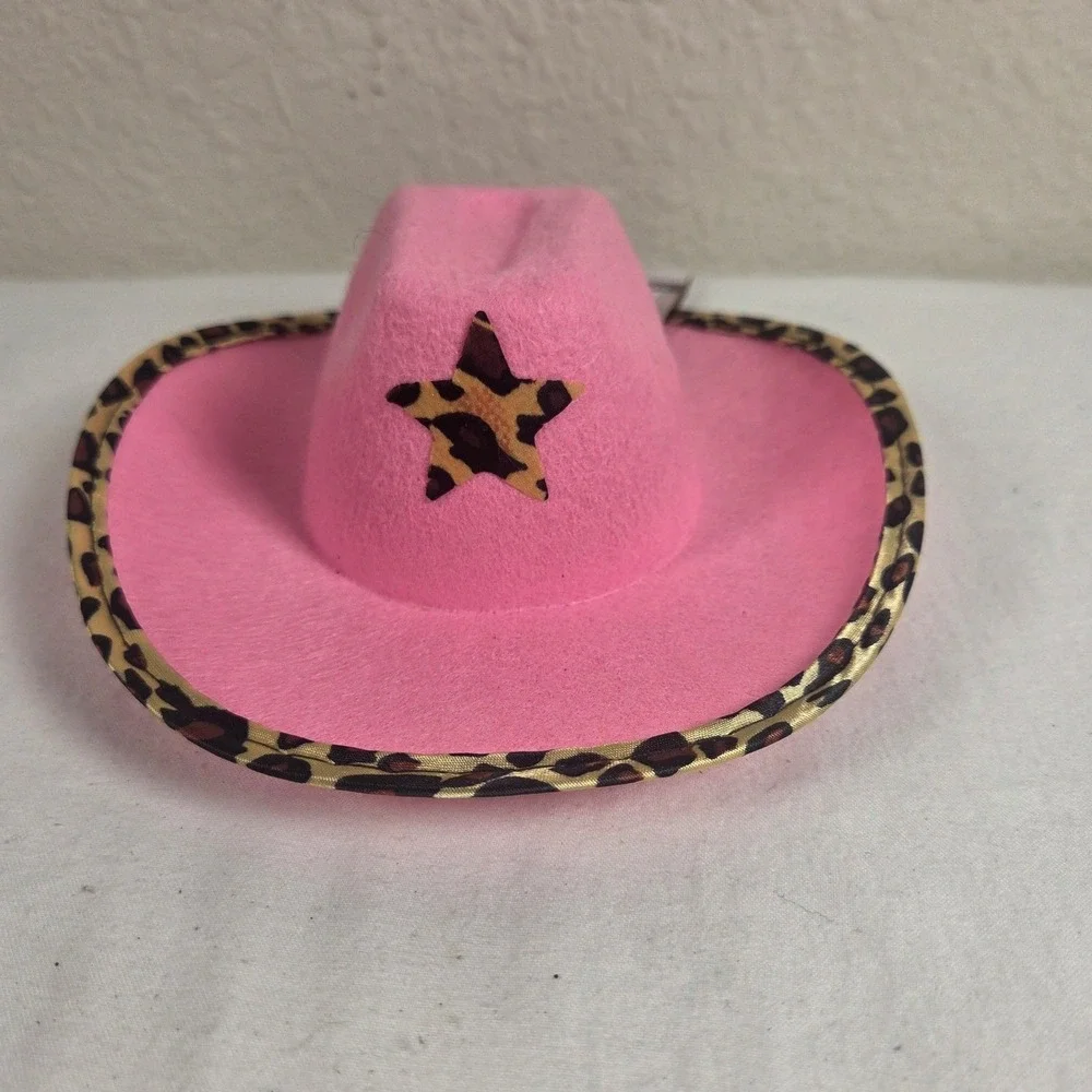 3 Rubies Pets Pink Cowboy Hat Leopard Print Star Dog Costume Accessory ML 202313